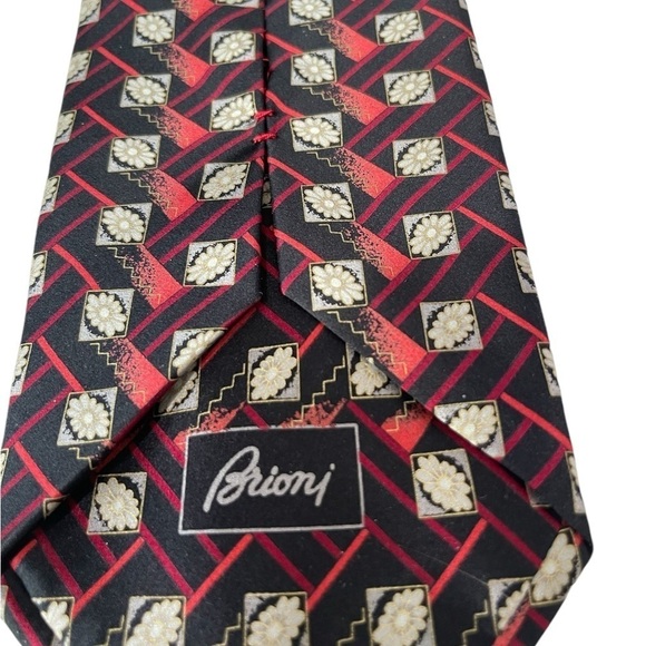 Brioni Men’s Geometric Floral Hand Made 100% Barcelino Silk Tie 60 X 4O  Vintage - Picture 5 of 8